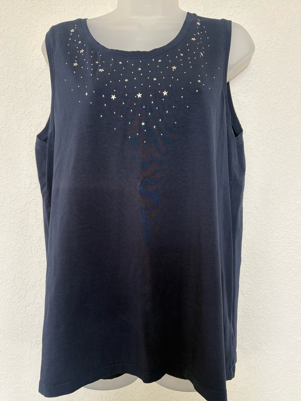 Christopher & Banks Navy Sleeveless Tank with Star Studs